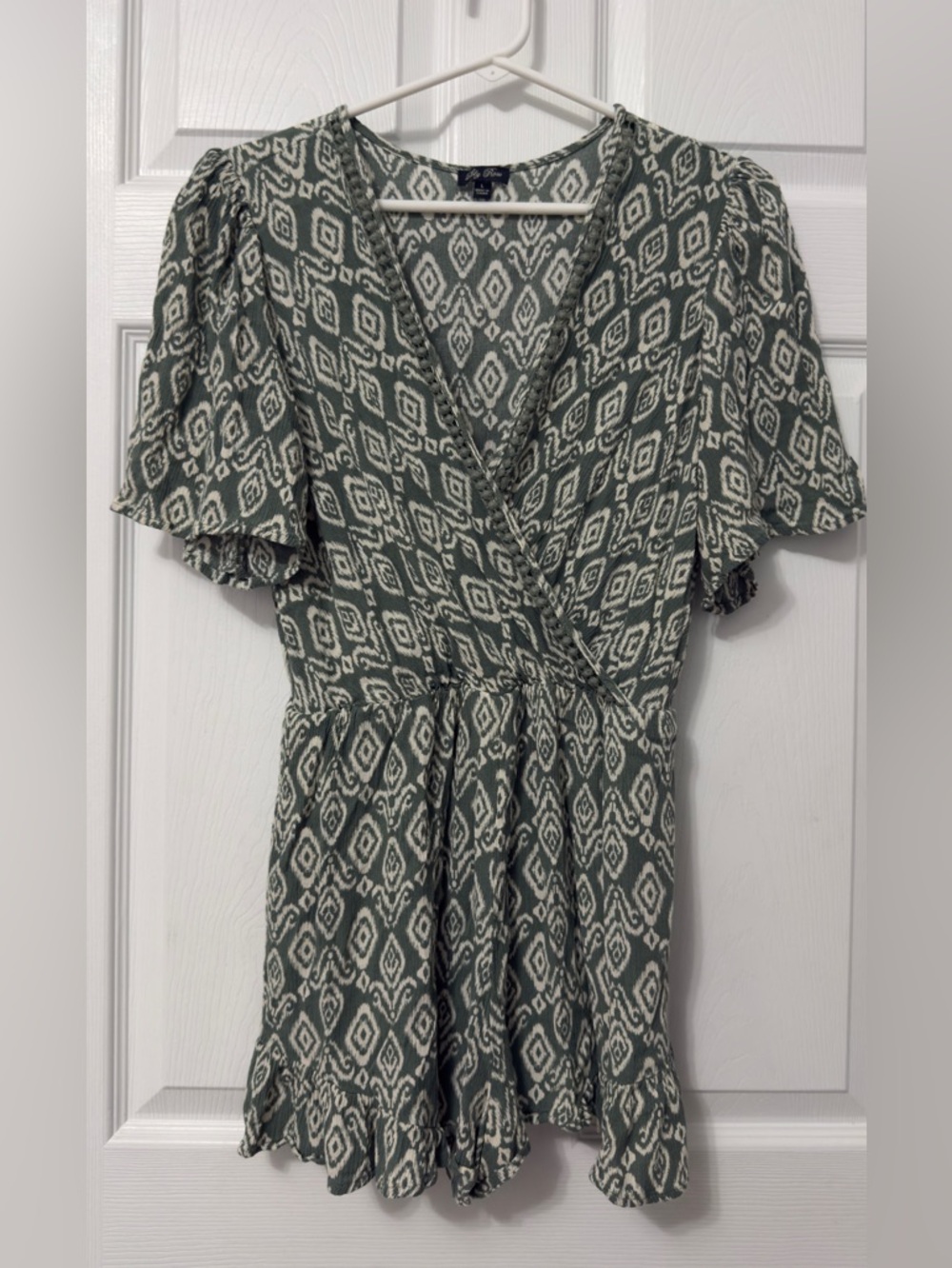 Lily Rose Green and White Printed Wrap-Short jumpsuit